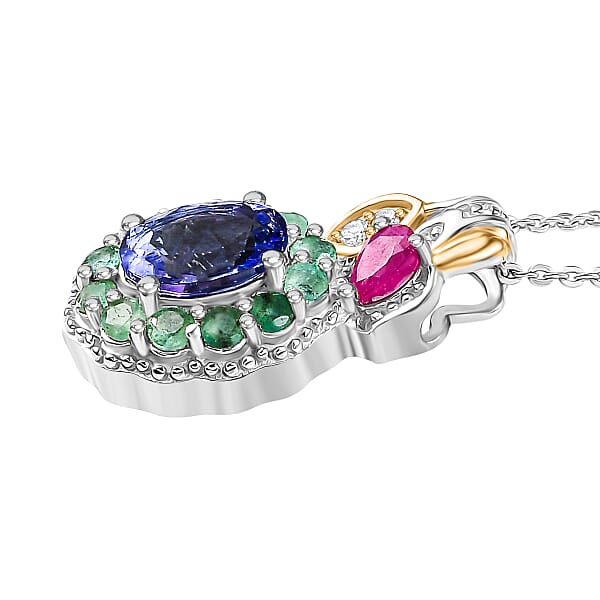 Shop Lc D'Joy Premium Tanzanite And Multi Gemstone 2.00 Ctw Floral Pendant Necklace 20 Inches In 18K Vermeil YG And Rhodium Over Sterling Silver