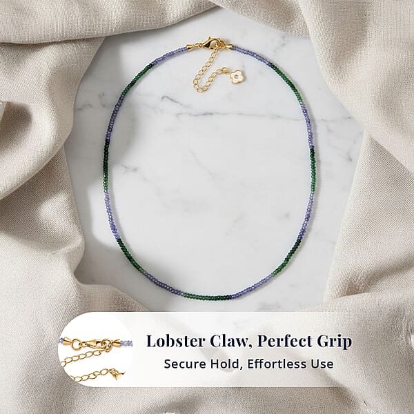 Shop Lc D'Joy Premium Tanzanite And Tsavorite Garnet 40.00 Ctw Beaded Necklace In 18K Vermeil Yellow Gold Over Sterling Silver 18-20 Inches
