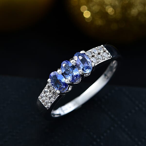 Shop Lc D'Joy Premium Tanzanite And White Zircon 0.90 Ctw Ring In Platinum Over Sterling Silver