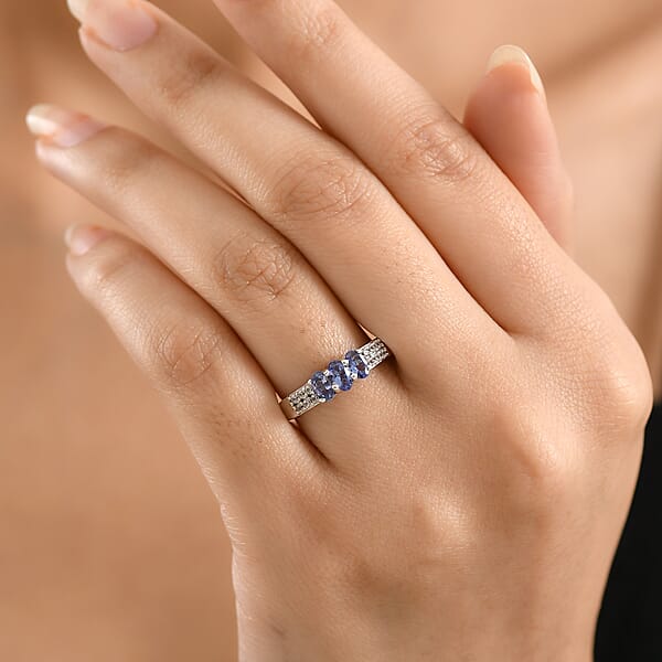 Shop Lc D'Joy Premium Tanzanite And White Zircon 0.90 Ctw Ring In Platinum Over Sterling Silver