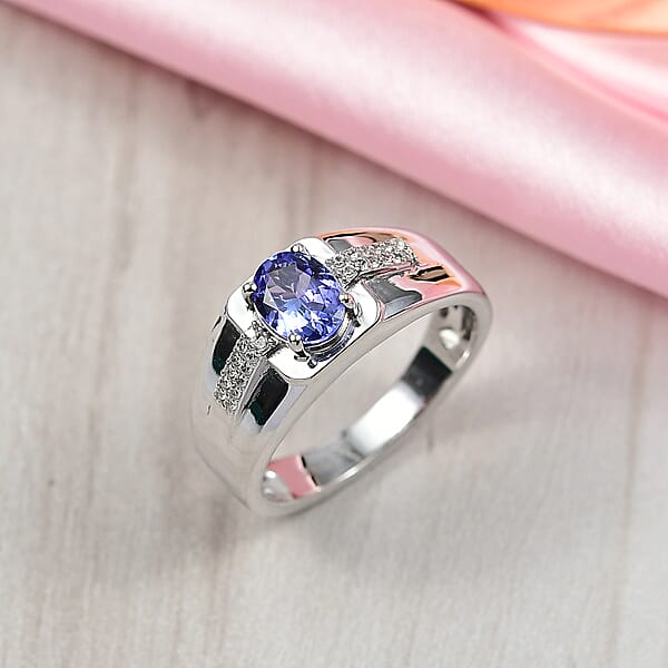 Shop Lc D'Joy Premium Tanzanite And White Zircon 1.20 Ctw Art Deco Men's Ring In Rhodium Over Sterling Silver
