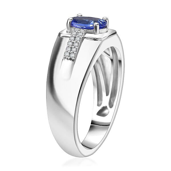 Shop Lc D'Joy Premium Tanzanite And White Zircon 1.20 Ctw Art Deco Men's Ring In Rhodium Over Sterling Silver