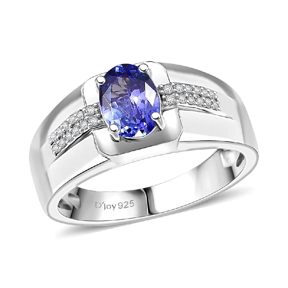 shop lc D'Joy Premium Tanzanite and White Zircon 1.20 ctw Art Deco Men's Ring in Rhodium Over Sterling Silver