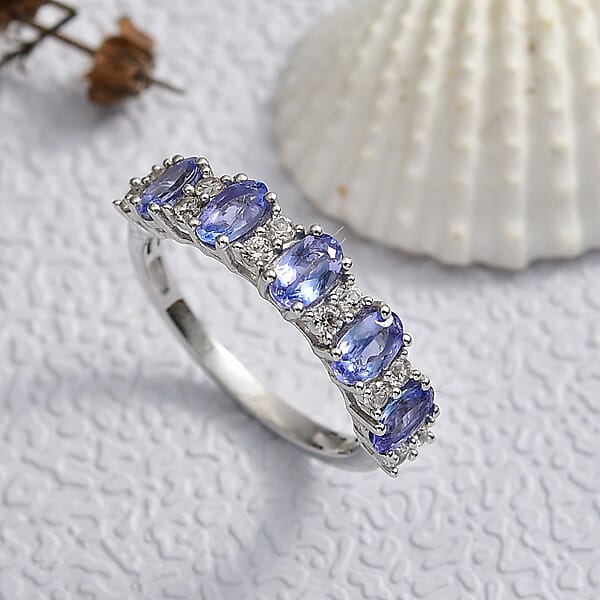 Shop Lc D'Joy Premium Tanzanite And White Zircon 1.60 Ctw Blue Promise Ring In Rhodium Over Sterling Silver