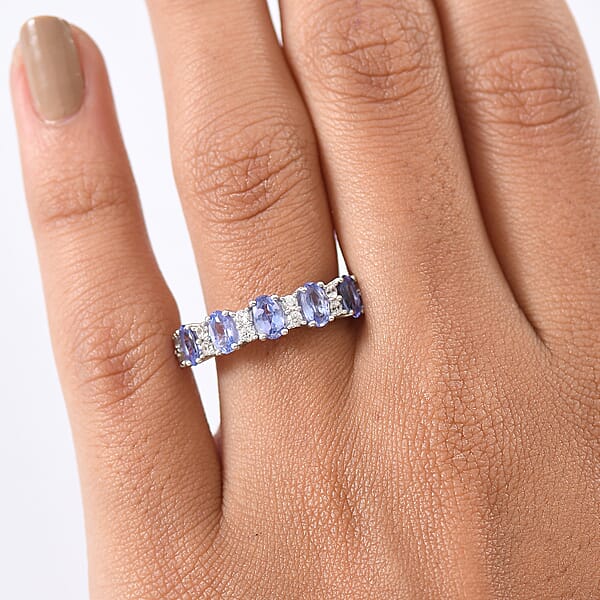 Shop Lc D'Joy Premium Tanzanite And White Zircon 1.60 Ctw Blue Promise Ring In Rhodium Over Sterling Silver