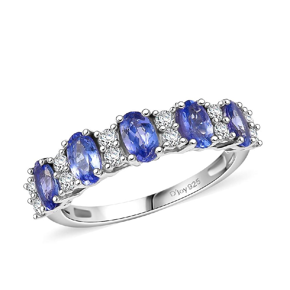 shop lc D'Joy Premium Tanzanite and White Zircon 1.60 ctw Blue Promise Ring in Rhodium Over Sterling Silver