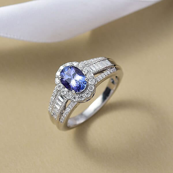 Shop Lc D'Joy Premium Tanzanite Moissanite Ring In Rhodium Over Sterling Silver 1.60 Ctw
