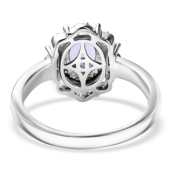 Shop Lc D'Joy Premium Tanzanite Natural Champagne And White Diamond 1.00 Ctw Floral Halo Ring In Rhodium Over Sterling Silver