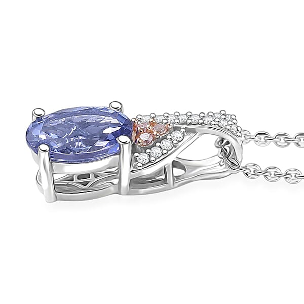 Shop Lc D'Joy Premium Tanzanite Natural Pink And White Diamond 1.25 Ctw Infinity Bliss Pendant Necklace 20 Inches In 18K Vermeil RG And Rhodium Over Sterling Silver