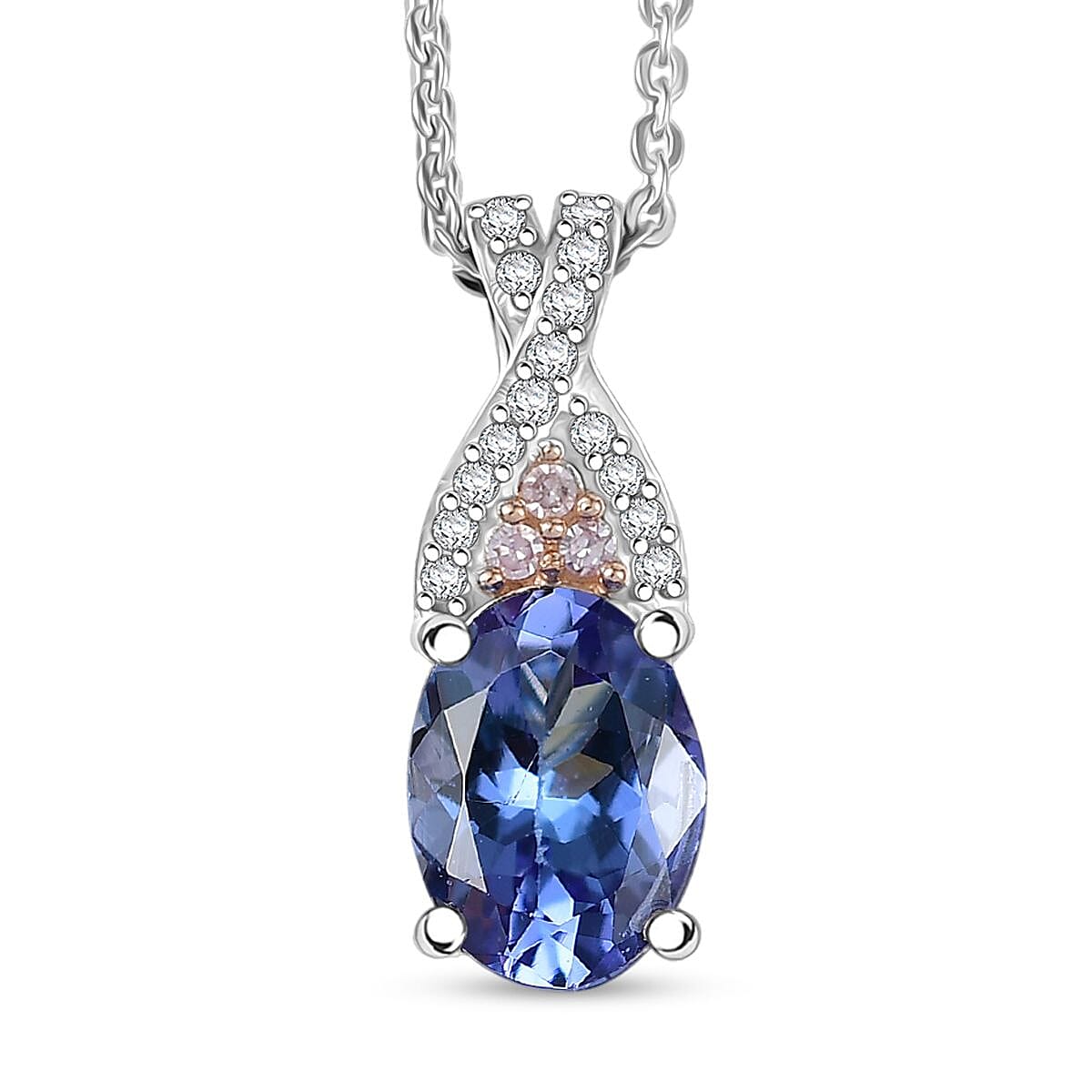 shop lc D'Joy Premium Tanzanite Natural Pink and White Diamond 1.25 ctw Infinity Bliss Pendant Necklace 20 Inches in 18K Vermeil RG and Rhodium Over Sterling Silver