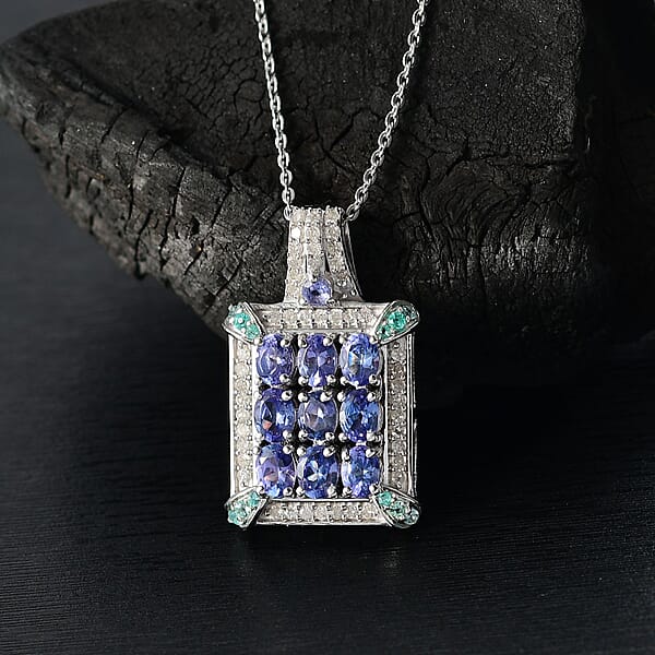 Shop Lc D'Joy Premium Tanzanite Paraiba Tourmaline And Diamond 2.00 Ctw 9 Planet Pendant Necklace In Rhodium Over Sterling Silver 20 Inches