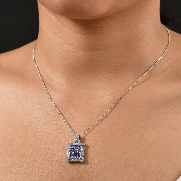 Shop Lc D'Joy Premium Tanzanite Paraiba Tourmaline And Diamond 2.00 Ctw 9 Planet Pendant Necklace In Rhodium Over Sterling Silver 20 Inches