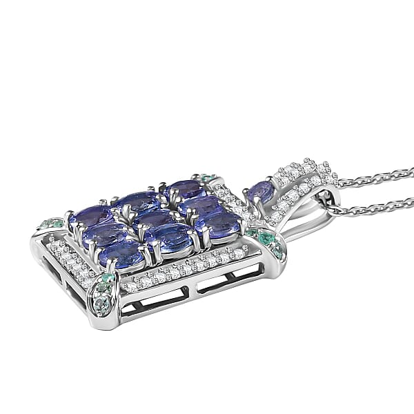 Shop Lc D'Joy Premium Tanzanite Paraiba Tourmaline And Diamond 2.00 Ctw 9 Planet Pendant Necklace In Rhodium Over Sterling Silver 20 Inches