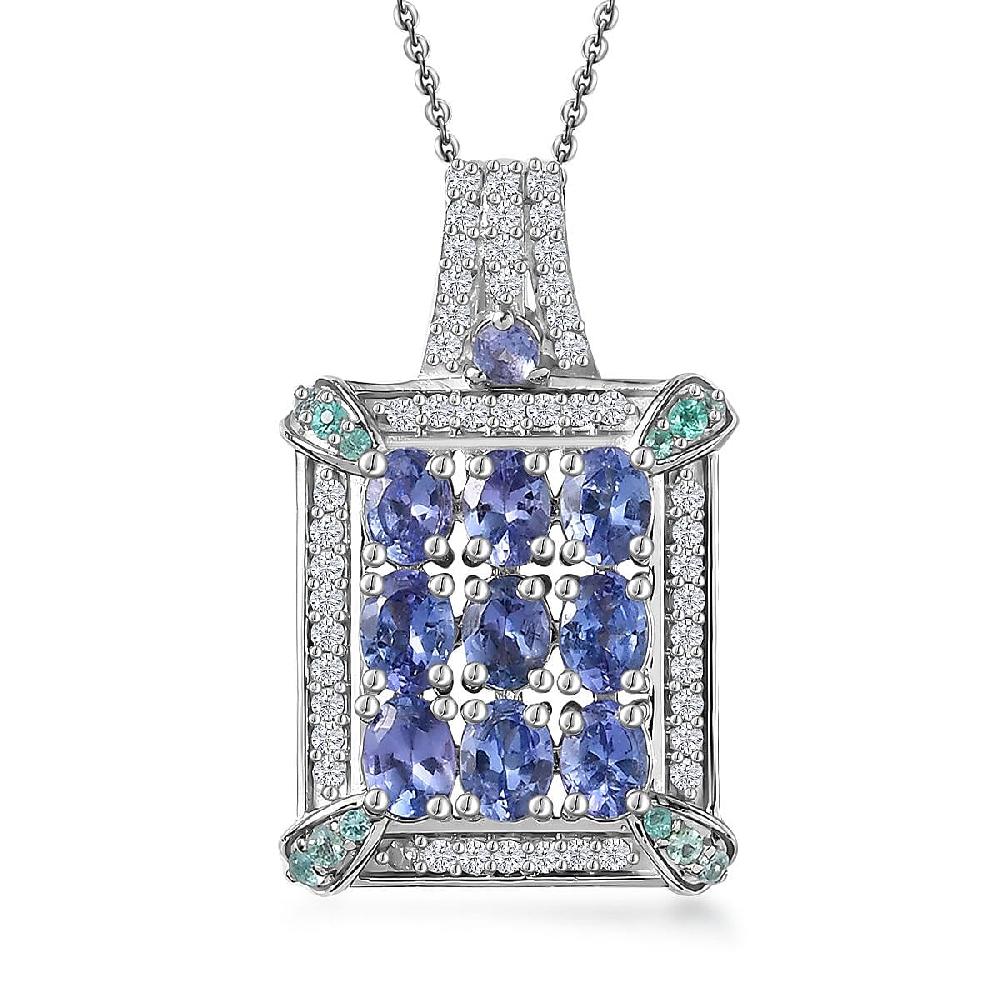 shop lc D'Joy Premium Tanzanite Paraiba Tourmaline and Diamond 2.00 ctw 9 Planet Pendant Necklace in Rhodium Over Sterling Silver 20 Inches