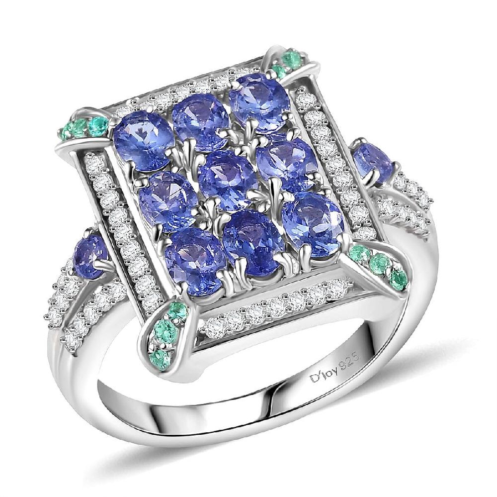 shop lc D'Joy Premium Tanzanite Paraiba Tourmaline and Diamond 2.15 ctw 9 Planet Ring in Rhodium Over Sterling Silver