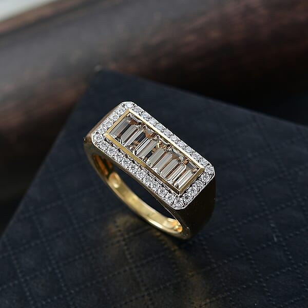 Shop Lc D'Joy Premium Turkizite And Moissanite 2.65 Ctw Victory Frame Men's Ring In 18K Vermeil Yellow Gold Over Sterling Silver