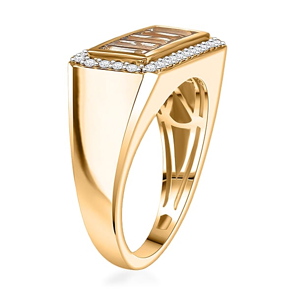 Shop Lc D'Joy Premium Turkizite And Moissanite 2.65 Ctw Victory Frame Men's Ring In 18K Vermeil Yellow Gold Over Sterling Silver