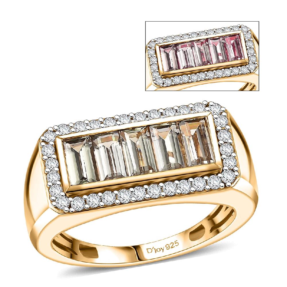 shop lc D'Joy Premium Turkizite and Moissanite 2.65 ctw Victory Frame Men's Ring in 18K Vermeil Yellow Gold Over Sterling Silver