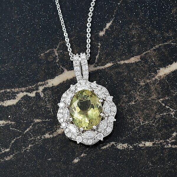 Shop Lc D'Joy Premium Yellow Apatite And Moissanite 4.90 Ctw Imperial Dawn Pendant Necklace In Rhodium Over Sterling Silver 20 Inches