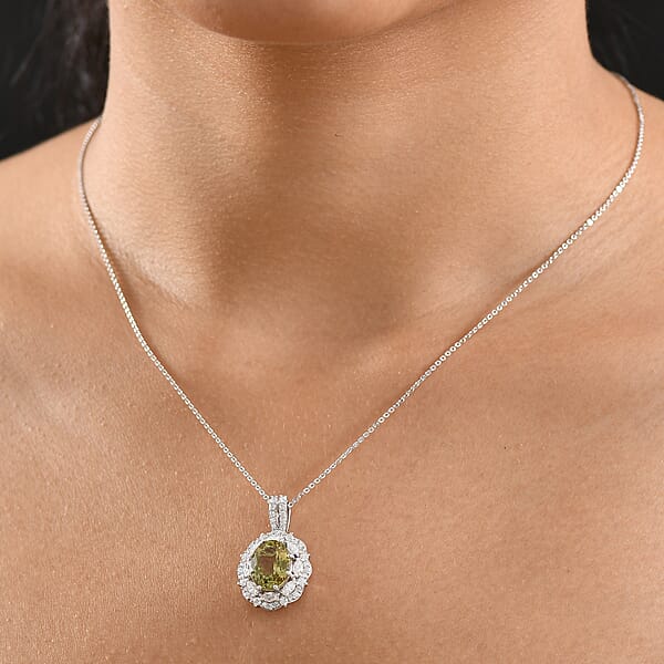 Shop Lc D'Joy Premium Yellow Apatite And Moissanite 4.90 Ctw Imperial Dawn Pendant Necklace In Rhodium Over Sterling Silver 20 Inches