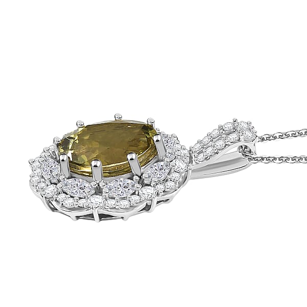 Shop Lc D'Joy Premium Yellow Apatite And Moissanite 4.90 Ctw Imperial Dawn Pendant Necklace In Rhodium Over Sterling Silver 20 Inches