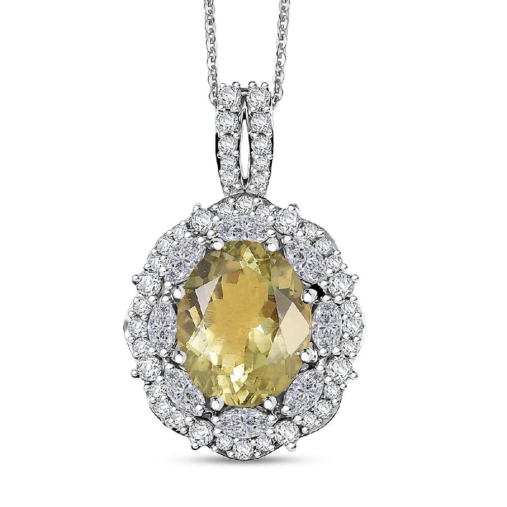 shop lc D'Joy Premium Yellow Apatite and Moissanite 4.90 ctw Imperial Dawn Pendant Necklace in Rhodium Over Sterling Silver 20 Inches