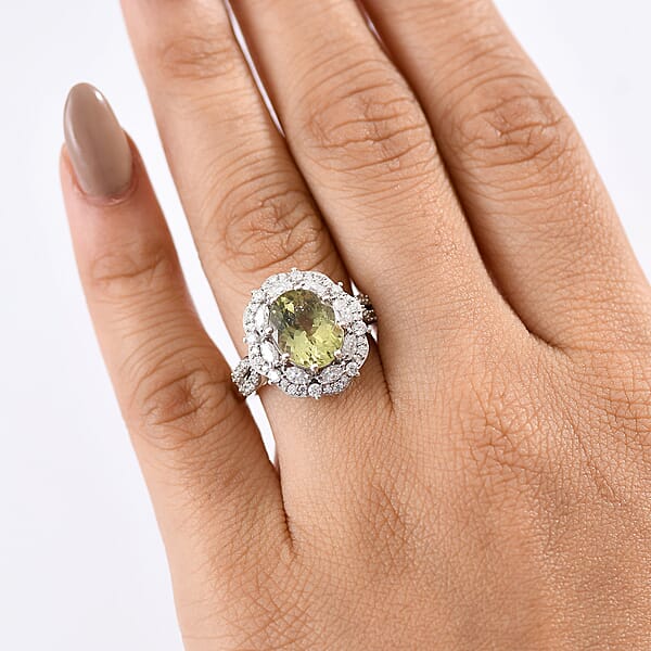 Shop Lc D'Joy Premium Yellow Apatite And Moissanite 5.10 Ctw Imperial Dawn Ring In Rhodium Over Sterling Silver