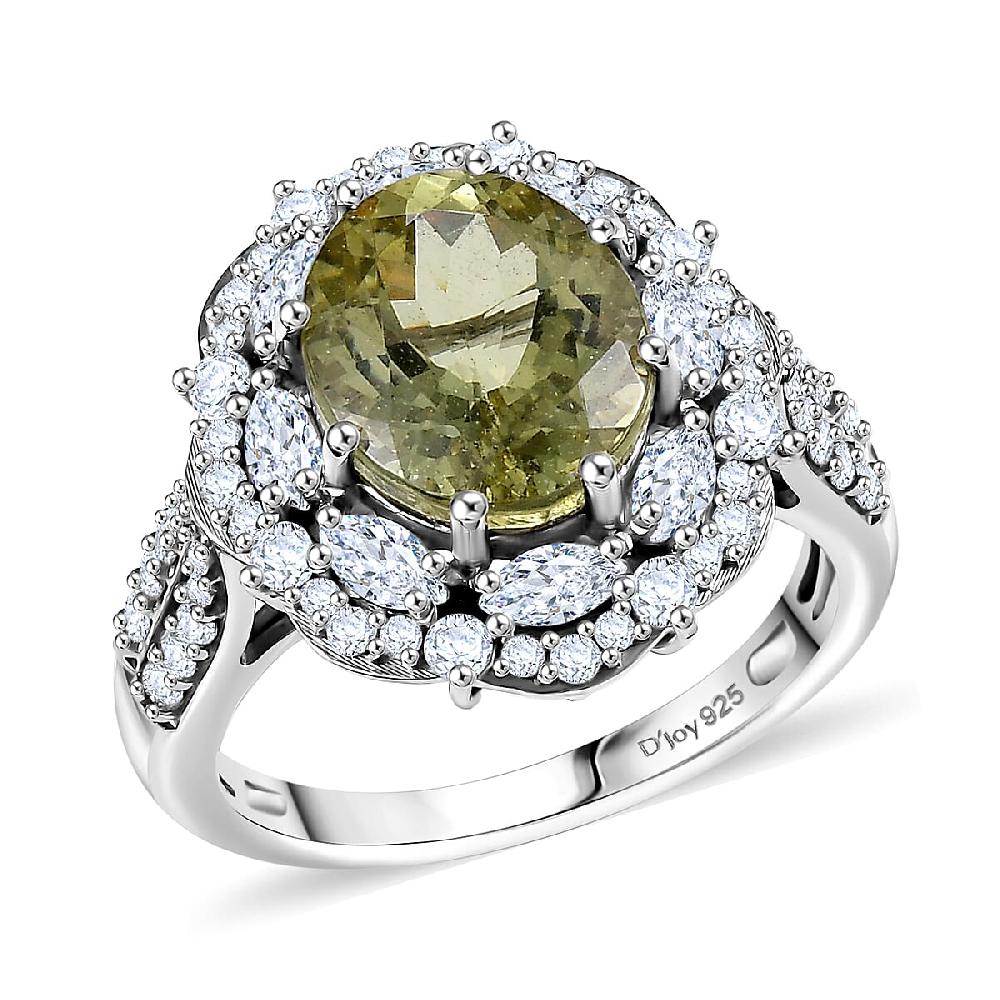 shop lc D'Joy Premium Yellow Apatite and Moissanite 5.10 ctw Imperial Dawn Ring in Rhodium Over Sterling Silver