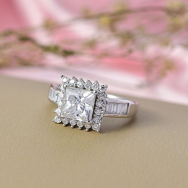 Shop Lc D'Joy Princess Cut Moissanite Halo Ring In Rhodium Over Sterling Silver 2.75 Ctw