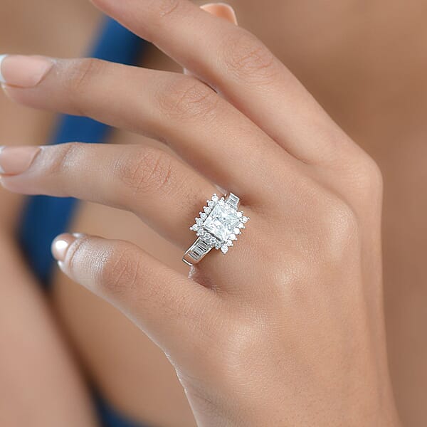 Shop Lc D'Joy Princess Cut Moissanite Halo Ring In Rhodium Over Sterling Silver 2.75 Ctw