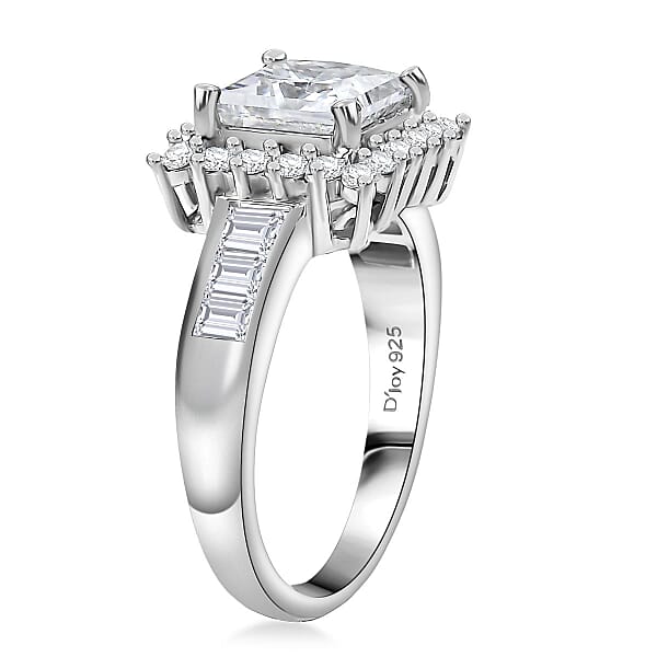Shop Lc D'Joy Princess Cut Moissanite Halo Ring In Rhodium Over Sterling Silver 2.75 Ctw