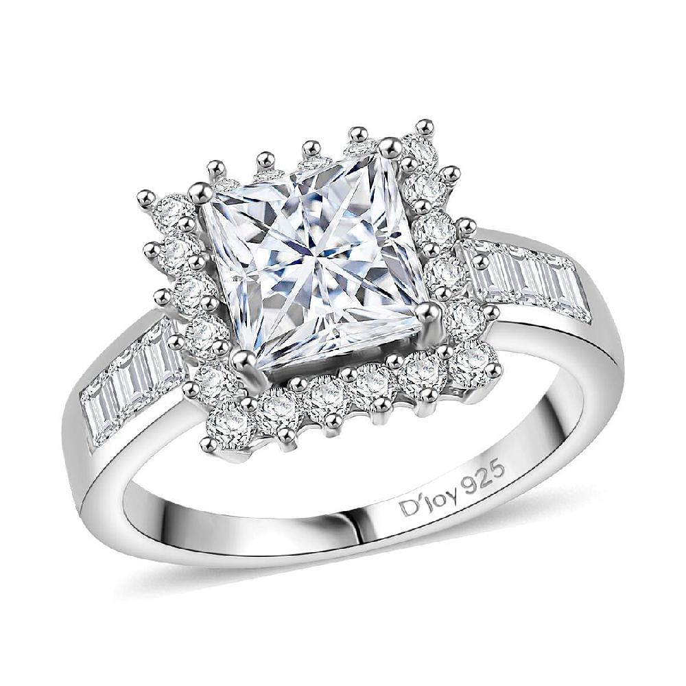 shop lc D'Joy Princess Cut Moissanite Halo Ring in Rhodium Over Sterling Silver 2.75 ctw