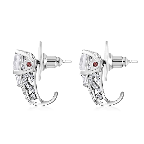 Shop Lc D'Joy Princess Cut Moissanite Sapphire J-Hoop Earrings In Rhodium Over Sterling Silver 3.10 Ctw