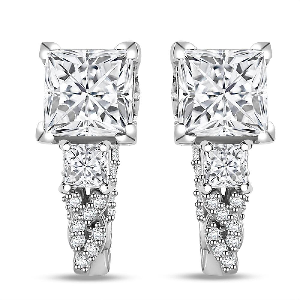 shop lc D'Joy Princess Cut Moissanite Sapphire J-Hoop Earrings in Rhodium Over Sterling Silver 3.10 ctw