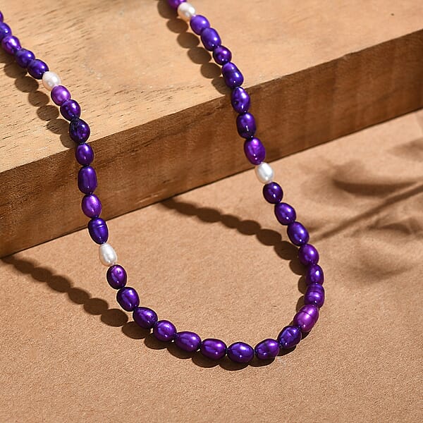 Shop Lc D'Joy Purple Dyed Pearl And Freshwater Pearl Necklace In Rhodium Over Sterling Silver 18 Inches