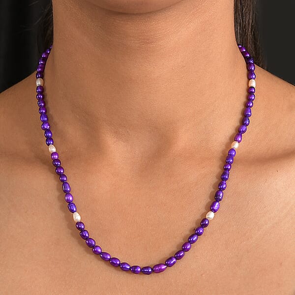 Shop Lc D'Joy Purple Dyed Pearl And Freshwater Pearl Necklace In Rhodium Over Sterling Silver 18 Inches