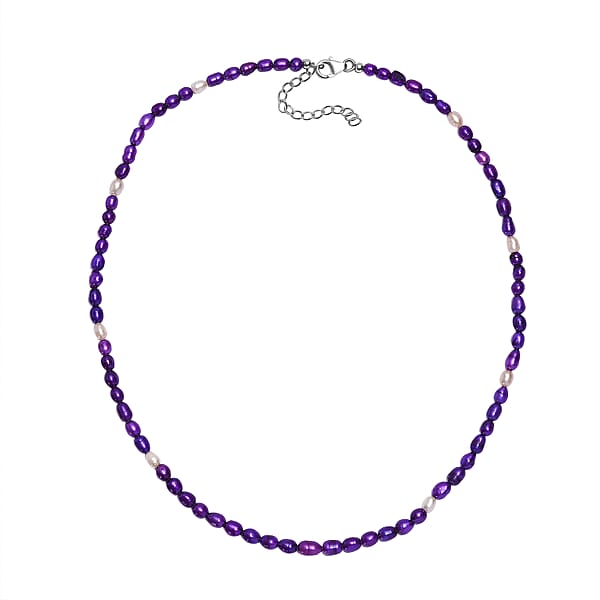 Shop Lc D'Joy Purple Dyed Pearl And Freshwater Pearl Necklace In Rhodium Over Sterling Silver 18 Inches