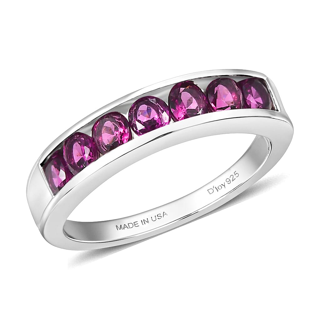 shop lc D'Joy Radiant Ember Garnet 1.60 ctw 7 Stone Ring in Rhodium Over Sterling Silver