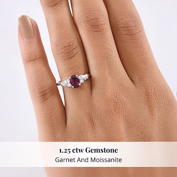 Shop Lc D'Joy Radiant Ember Garnet And Moissanite 1.25 Ctw Ring In Rhodium Over Sterling Silver
