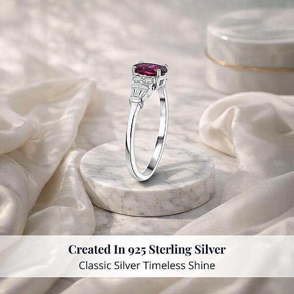 Shop Lc D'Joy Radiant Ember Garnet And Moissanite 1.25 Ctw Ring In Rhodium Over Sterling Silver