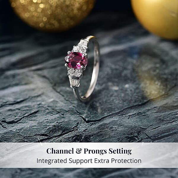Shop Lc D'Joy Radiant Ember Garnet And Moissanite 1.25 Ctw Ring In Rhodium Over Sterling Silver