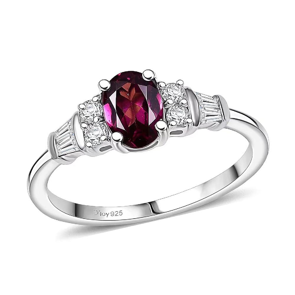 shop lc D'Joy Radiant Ember Garnet and Moissanite 1.25 ctw Ring in Rhodium Over Sterling Silver