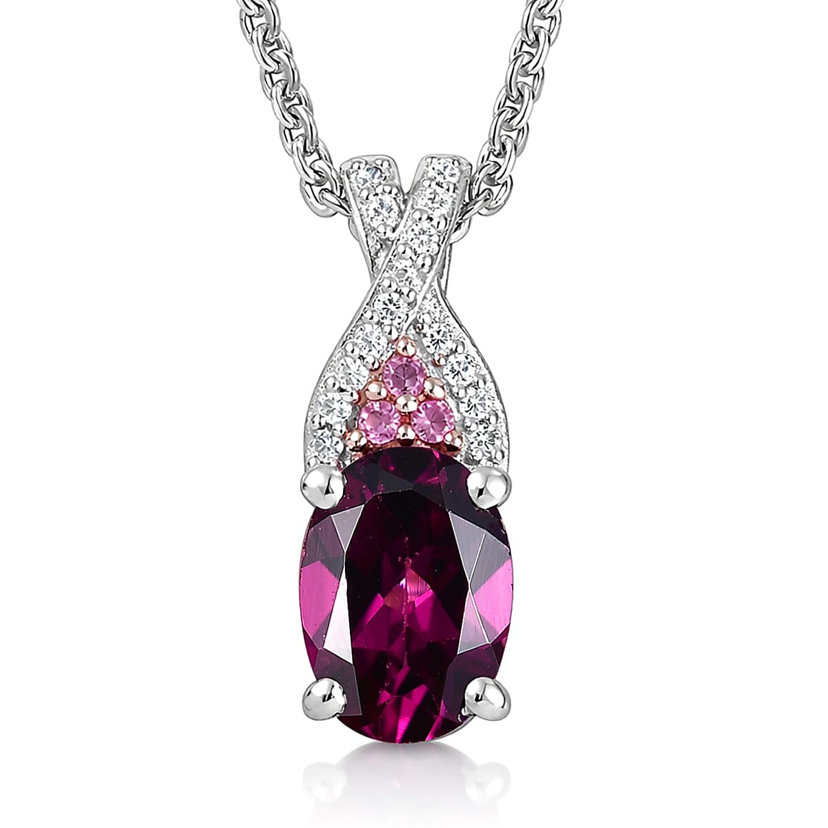 shop lc D'Joy Radiant Ember Garnet and Multi Gemstone 1.10 ctw Infinity Pendant Necklace in Rhodium Over Sterling Silver 20 Inches