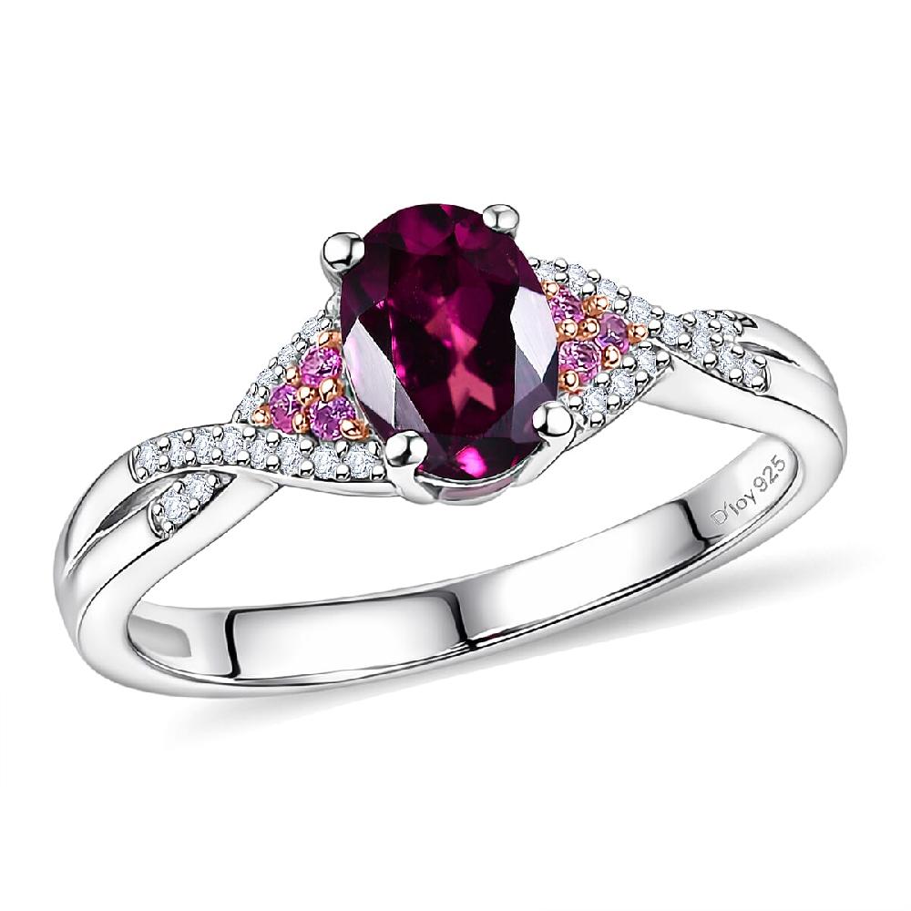 shop lc D'Joy Radiant Ember Garnet and Multi Gemstone 1.20 ctw Infinity Ring in Rhodium Over Sterling Silver