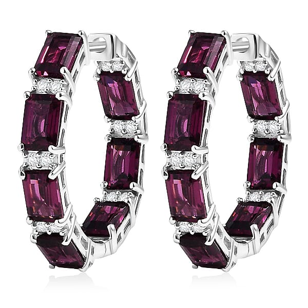 Shop Lc D'Joy Radiant Ember Garnet And White Zircon 10.40 Ctw Hoop Earrings In Rhodium Over Sterling Silver