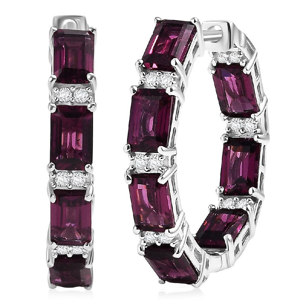 shop lc D'Joy Radiant Ember Garnet and White Zircon 10.40 ctw Hoop Earrings in Rhodium Over Sterling Silver