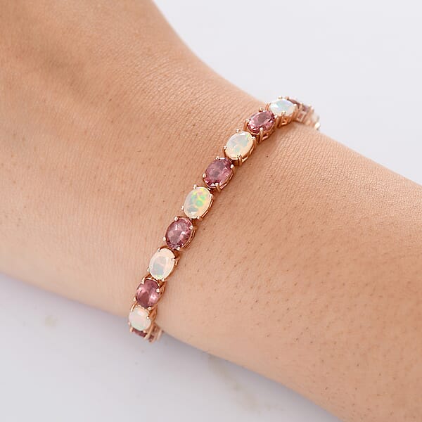 Shop Lc D'Joy Red Apatite And White Zircon 14.40 Ctw Firelink Legacy Bracelet In 18K Vermeil Rose Gold Over Sterling Silver (6.50 In)