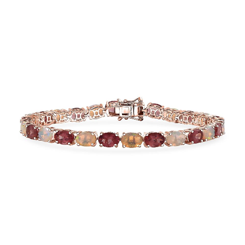 shop lc D'Joy Red Apatite and White Zircon 15.50 ctw Firelink Legacy Bracelet in 18K Vermeil Rose Gold Over Sterling Silver (7.25 In)