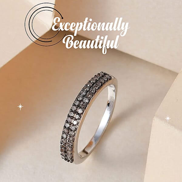 Shop Lc D'Joy Red Diamond 0.25 Ctw Double Row Band Ring In Rhodium Over Sterling Silver