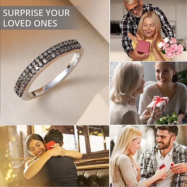 Shop Lc D'Joy Red Diamond 0.25 Ctw Double Row Band Ring In Rhodium Over Sterling Silver